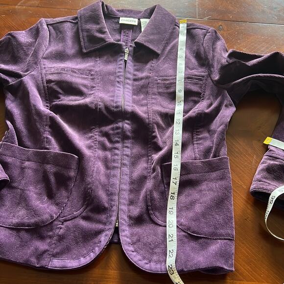 Chico’s 0 Purple Corduroy Jacket Woman Size 4 Zip Front Pockets - Picture 8 of 9